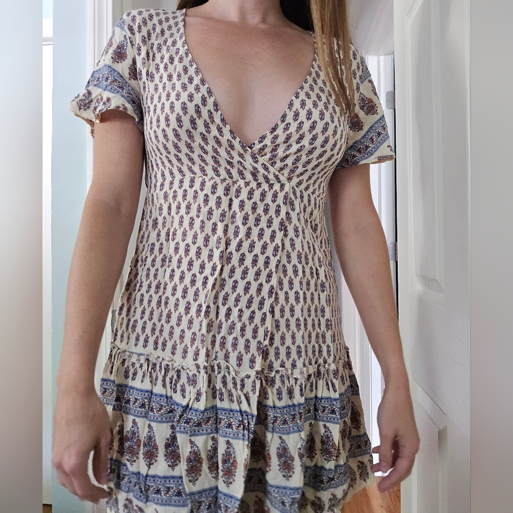 Faux Wrap Printed Boho Mini Dress